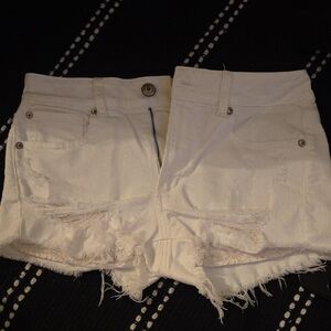 American Eagle Outfitters White Distressed Jean Shorts